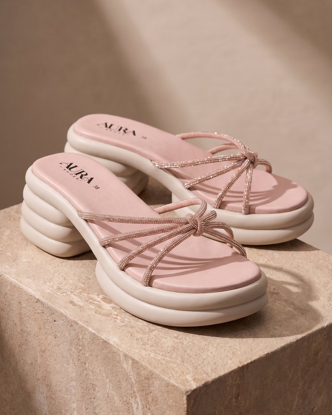 Crystal Knot Cloud Heel Slides — Pink
